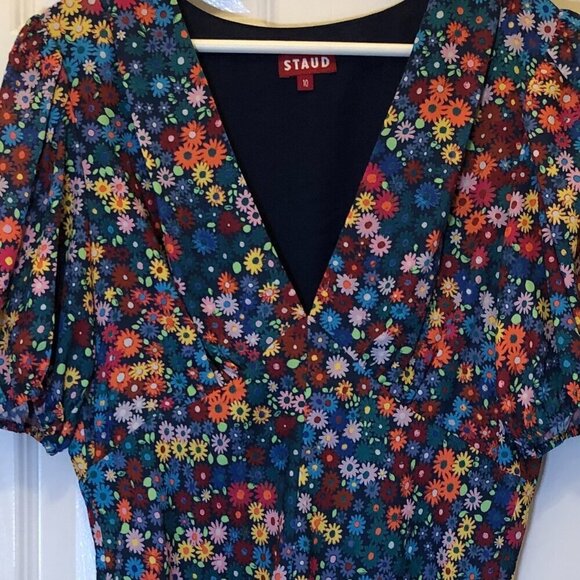 STAUD Milla Floral-Print Crêpe de Chine Minidress Size 10 (runs small) EUC - Picture 9 of 10